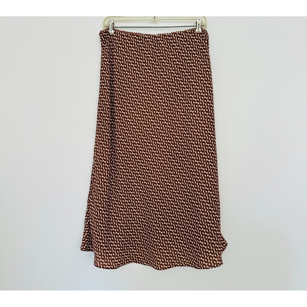 Max Studio Skirt Medium Brown Floral Silky Trumpet‎ Flare Whimsigoth 90s Indie